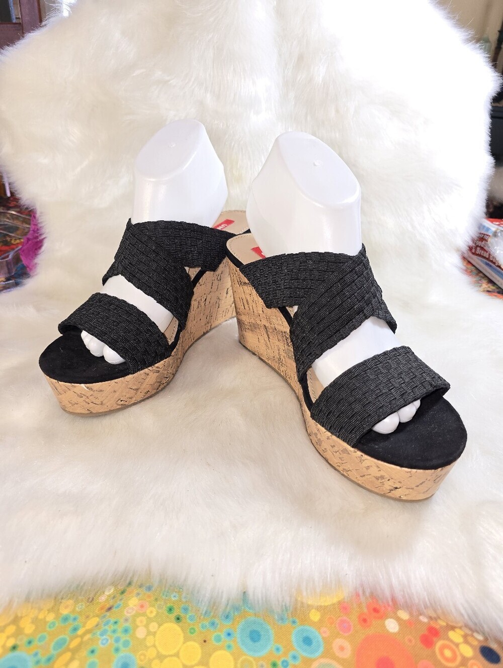 Union Bay Atlantic-U Black Stretch Cork Wedge Platform Wedge
